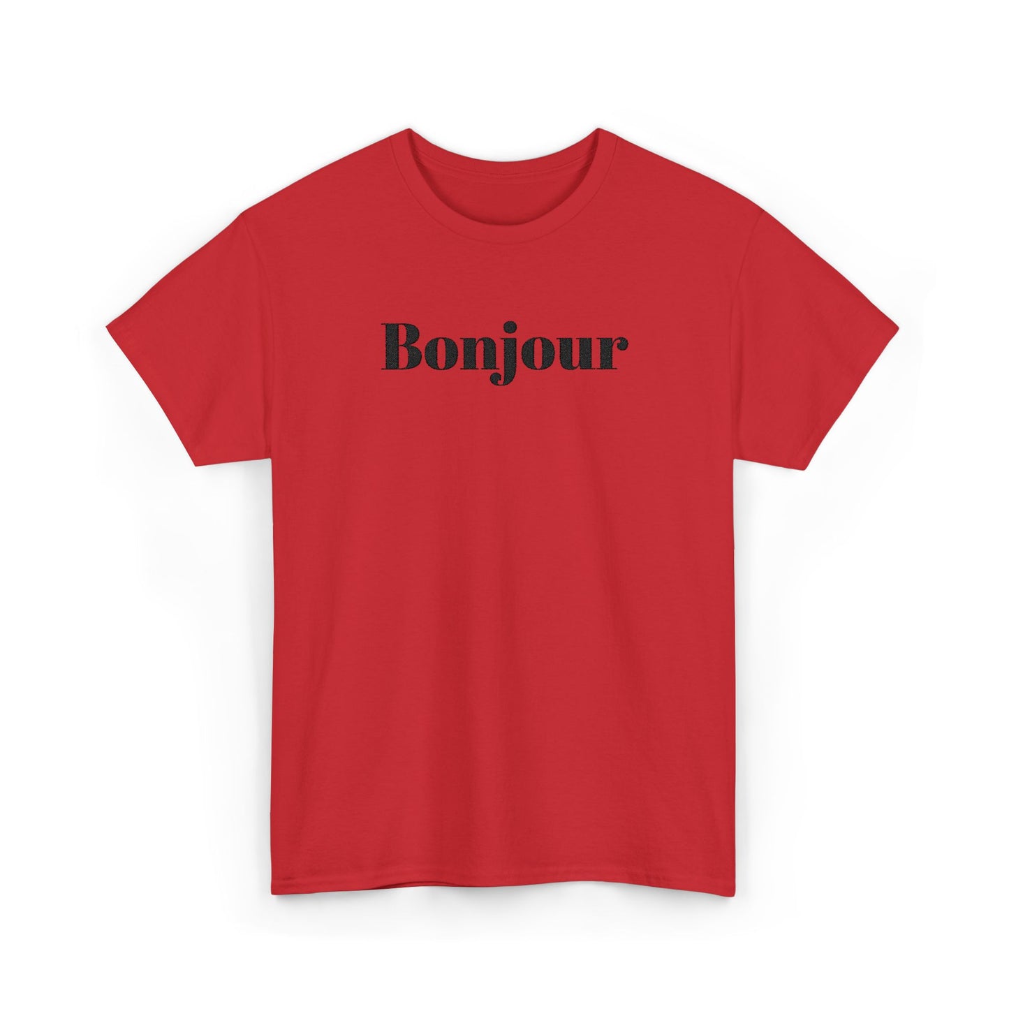Bonjour - Black Embroidery Unisex Cotton T-shirt