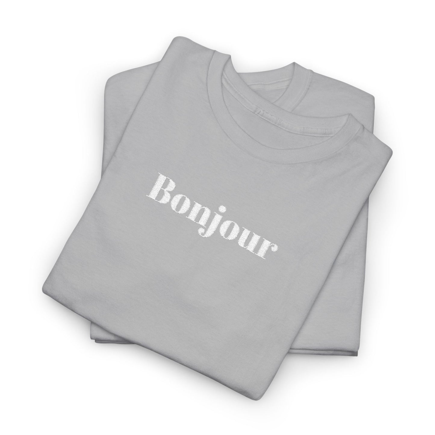 Bonjour - White Embroidery Unisex Cotton T-shirt