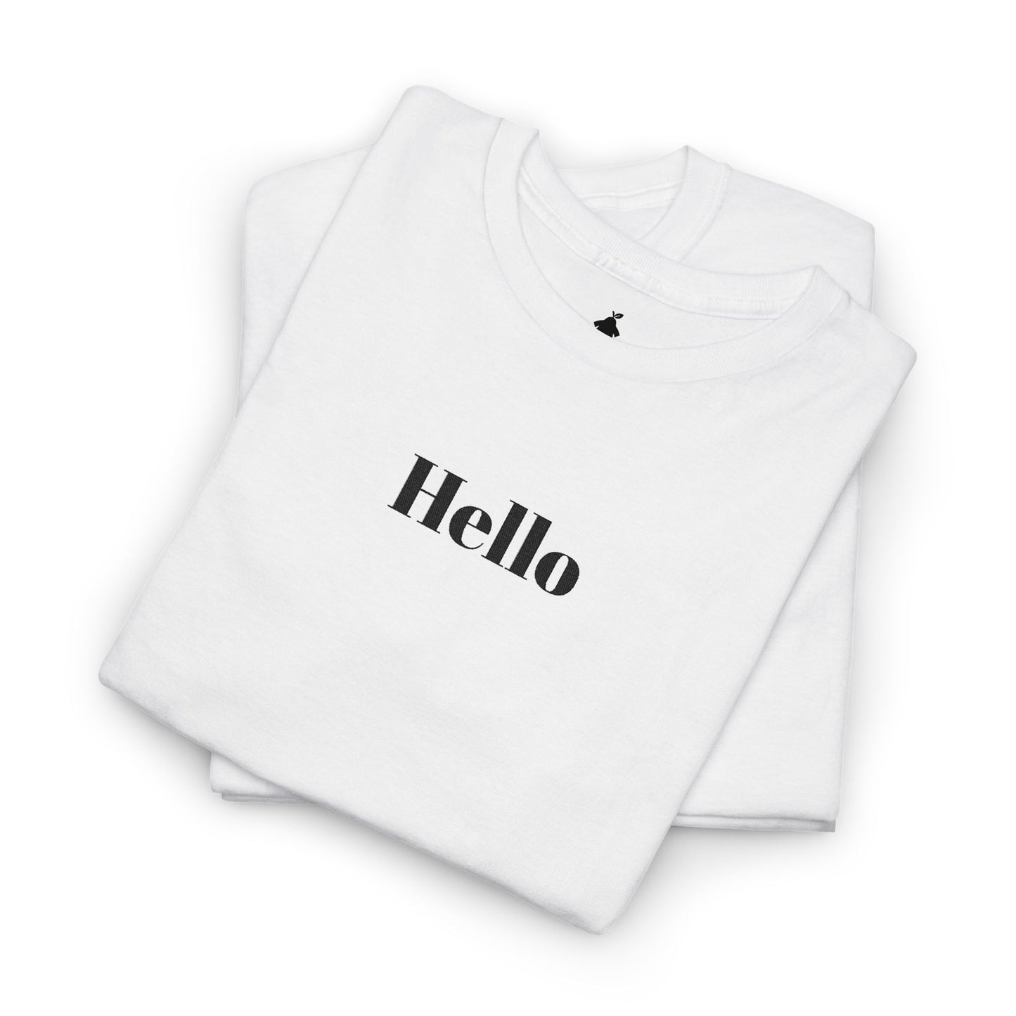 Hello - Black Embroidery Unisex Cotton T-shirt