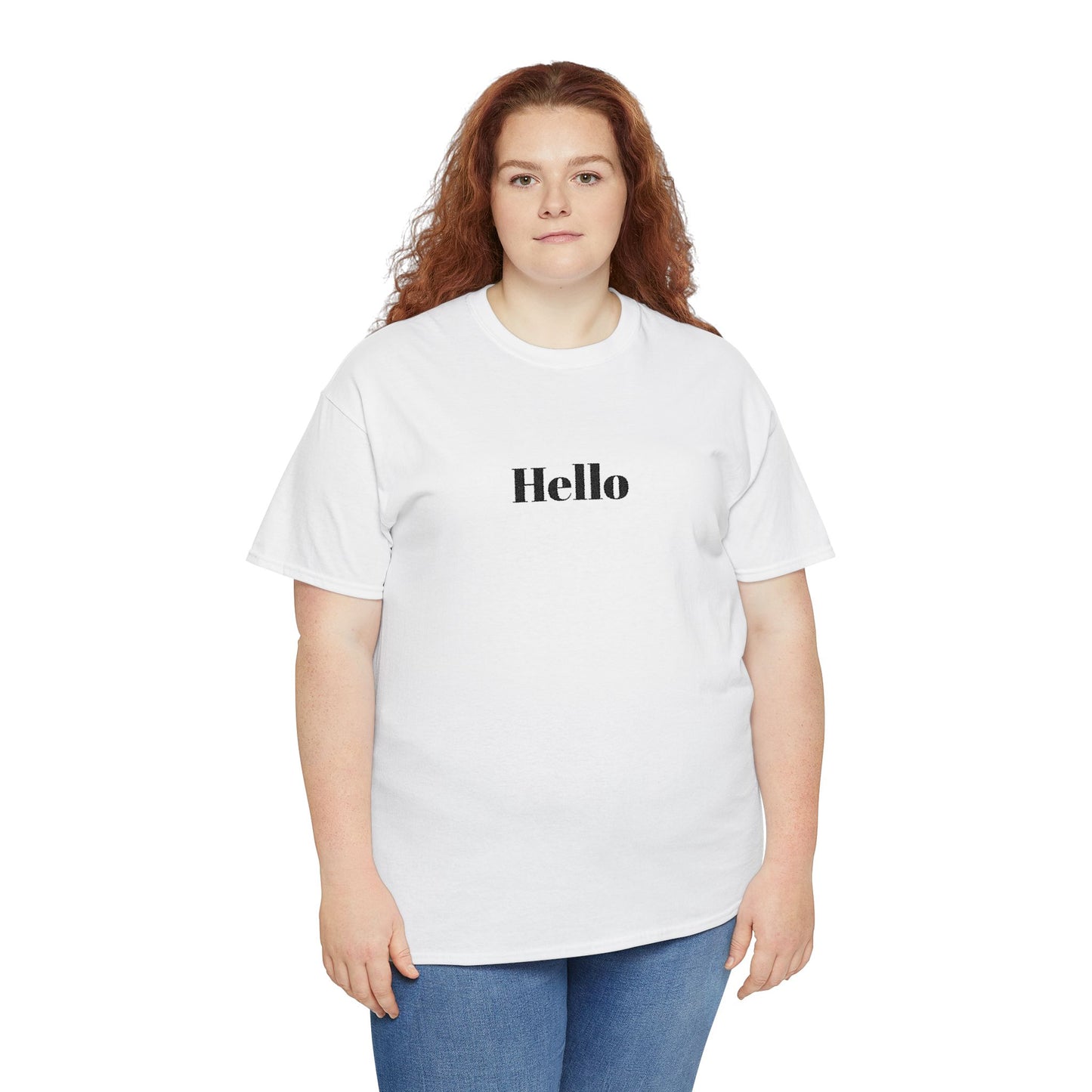 Hello - Black Embroidery Unisex Cotton T-shirt