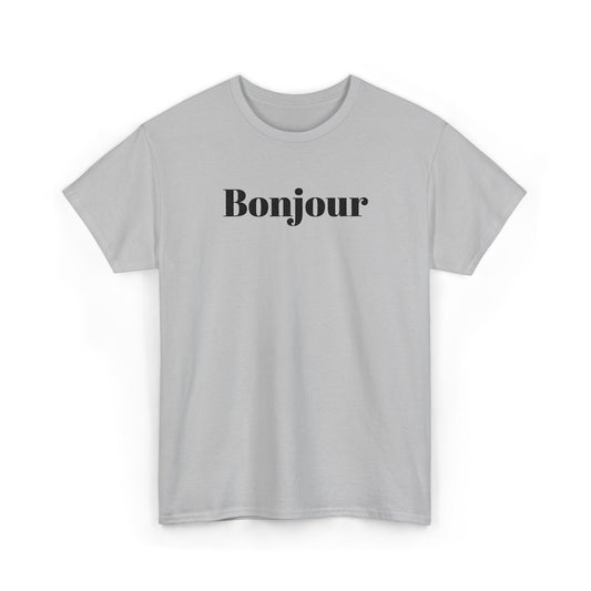Bonjour - Black Embroidery Unisex Cotton T-shirt