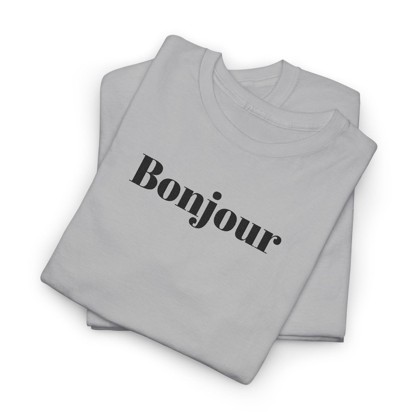 Bonjour - Black Embroidery Unisex Cotton T-shirt
