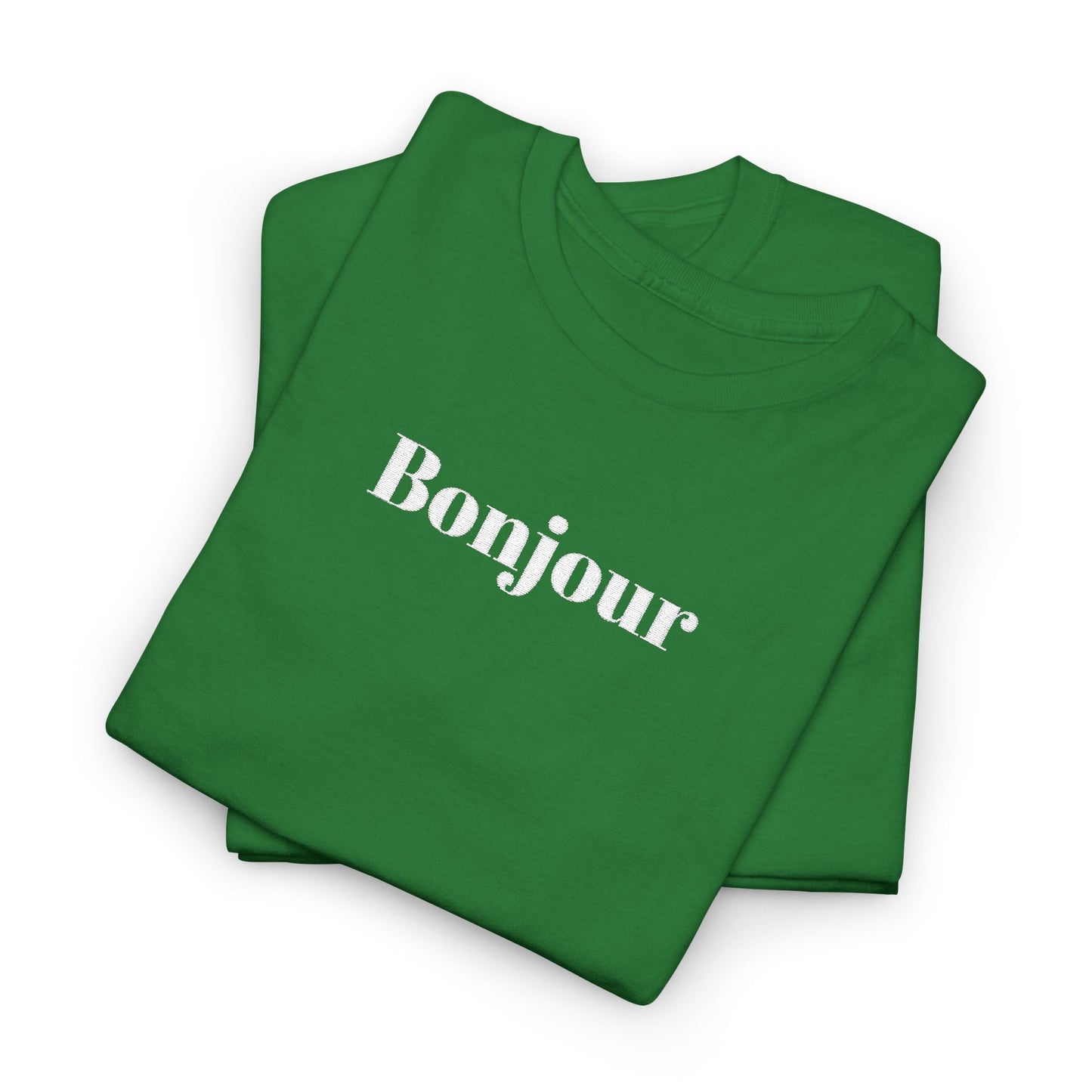 Bonjour - White Embroidery Unisex Cotton T-shirt