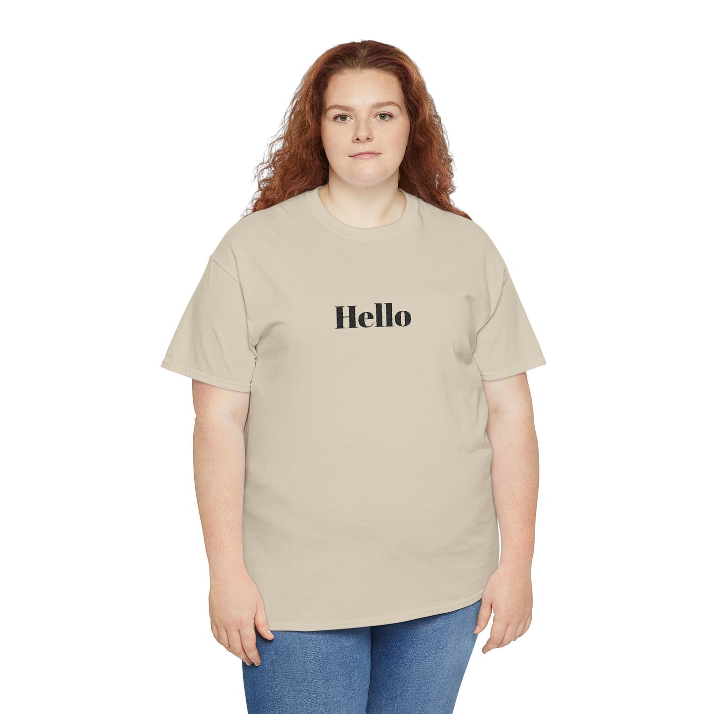 Hello - Black Embroidery Unisex Cotton T-shirt