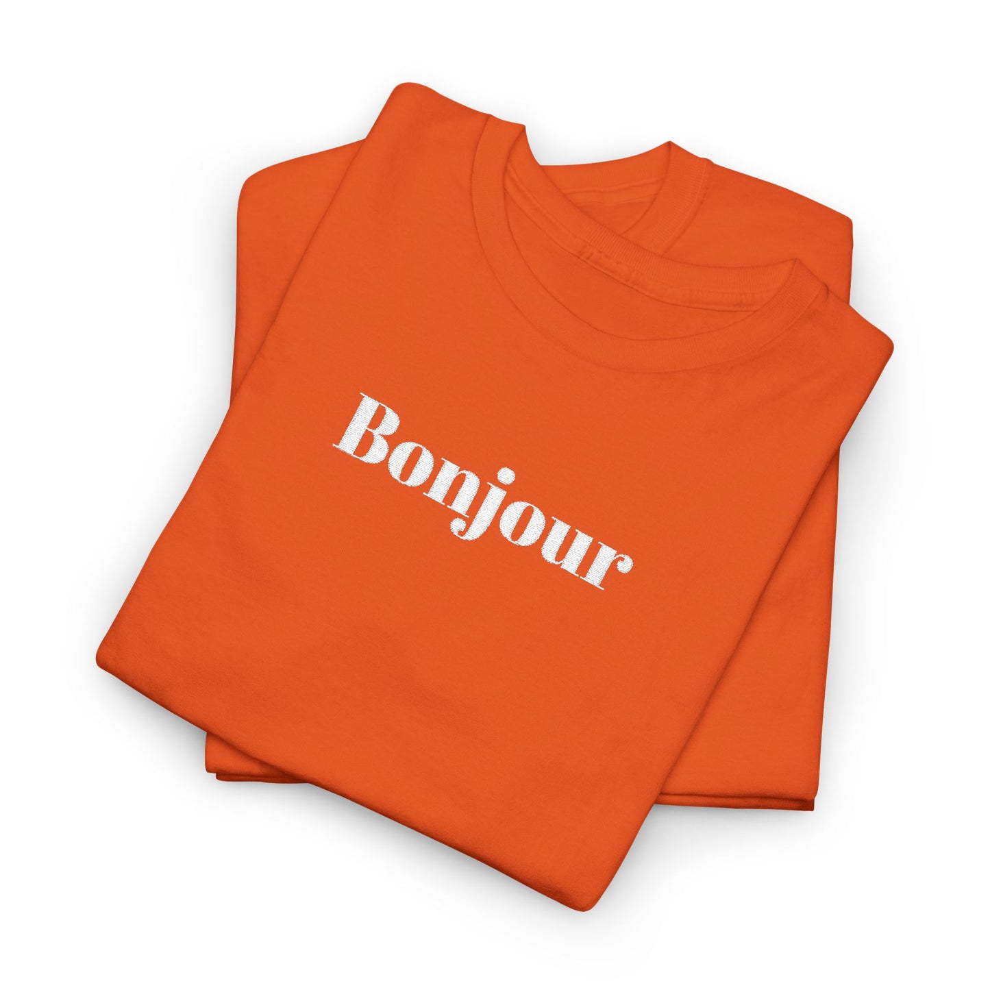 Bonjour - White Embroidery Unisex Cotton T-shirt