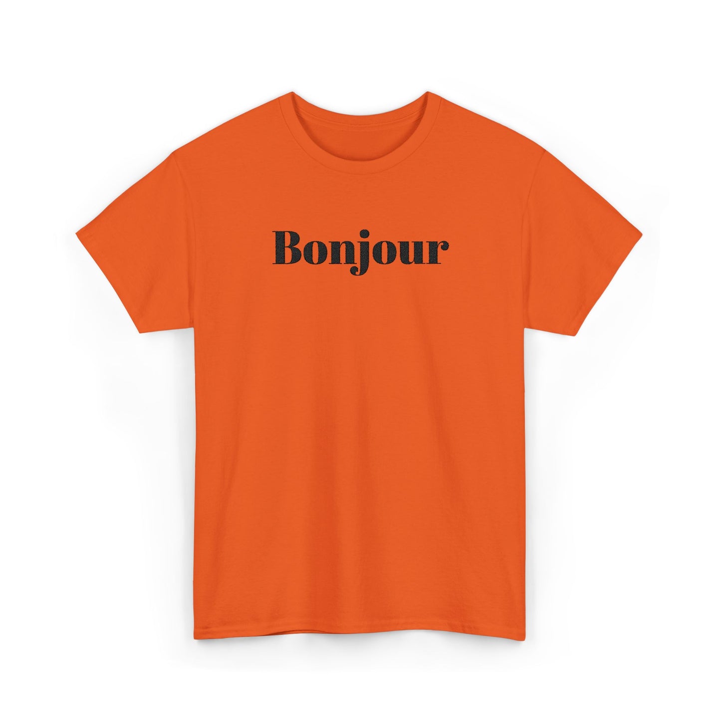 Bonjour - Black Embroidery Unisex Cotton T-shirt