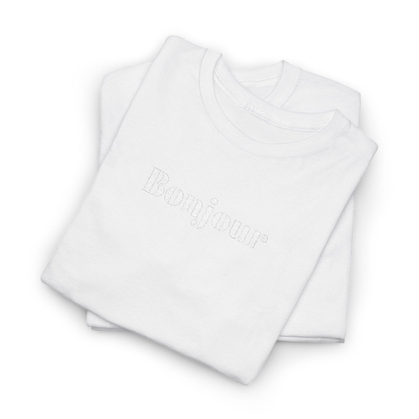 Bonjour - White Embroidery Unisex Cotton T-shirt