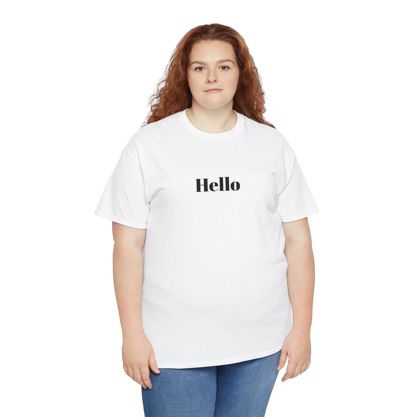 Hello - Black Embroidery Unisex Cotton T-shirt