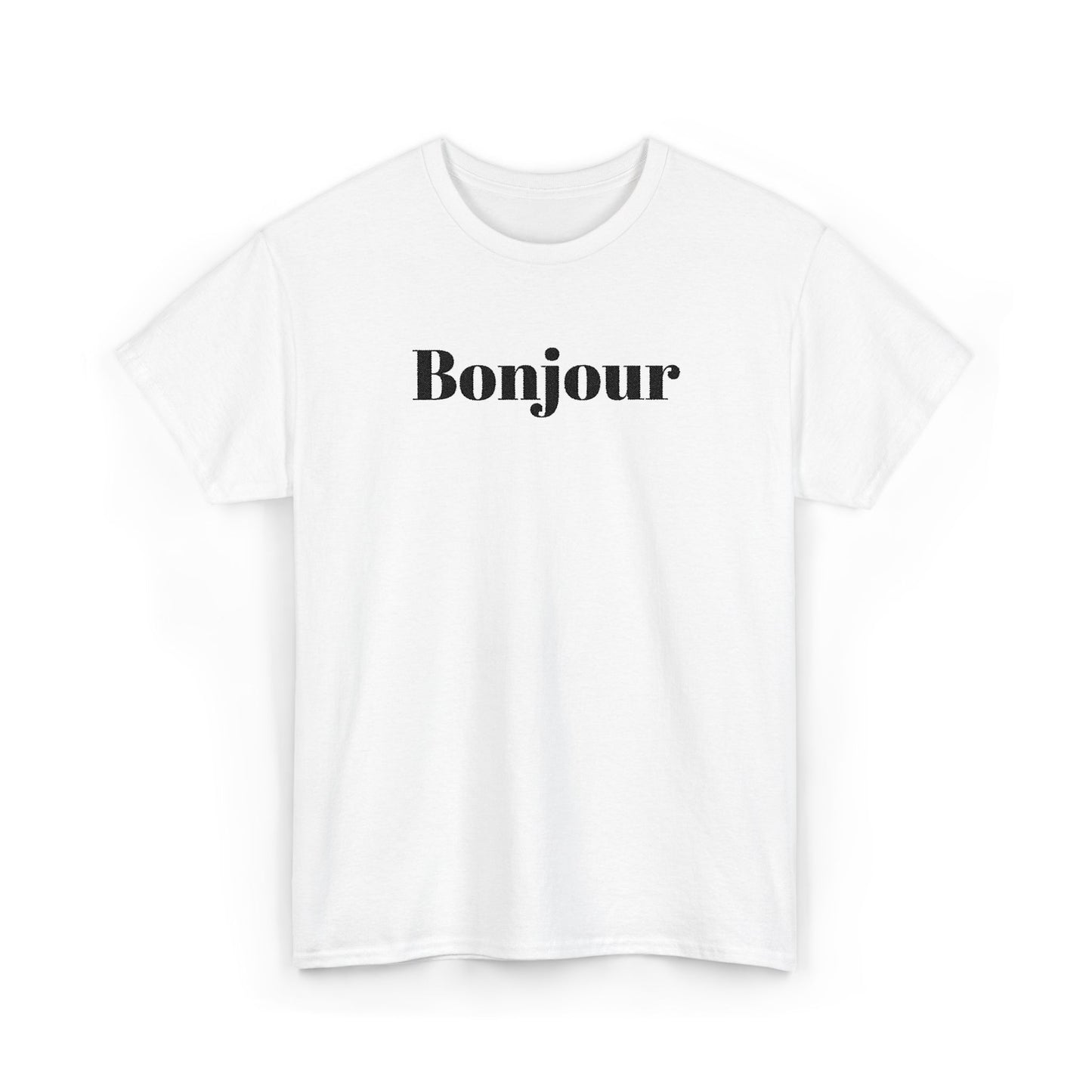 Bonjour - Black Embroidery Unisex Cotton T-shirt