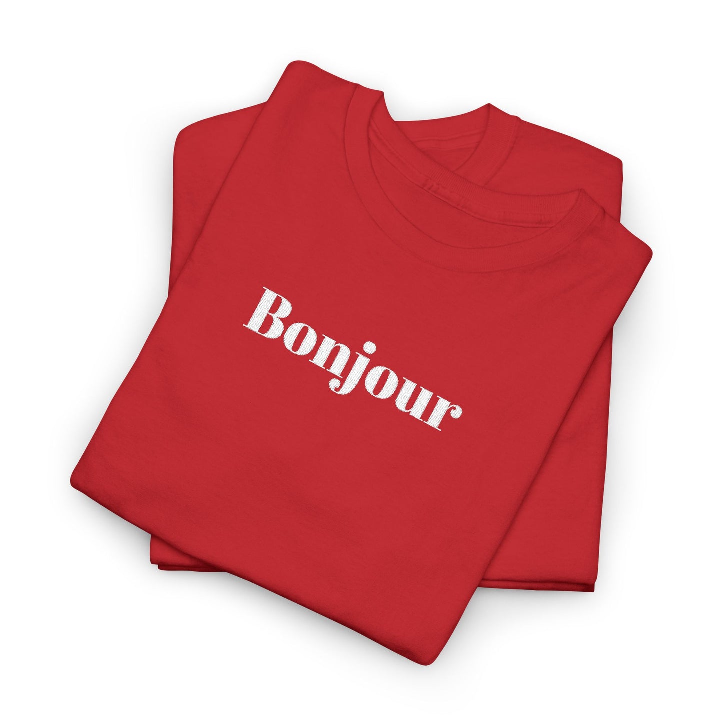 Bonjour - White Embroidery Unisex Cotton T-shirt