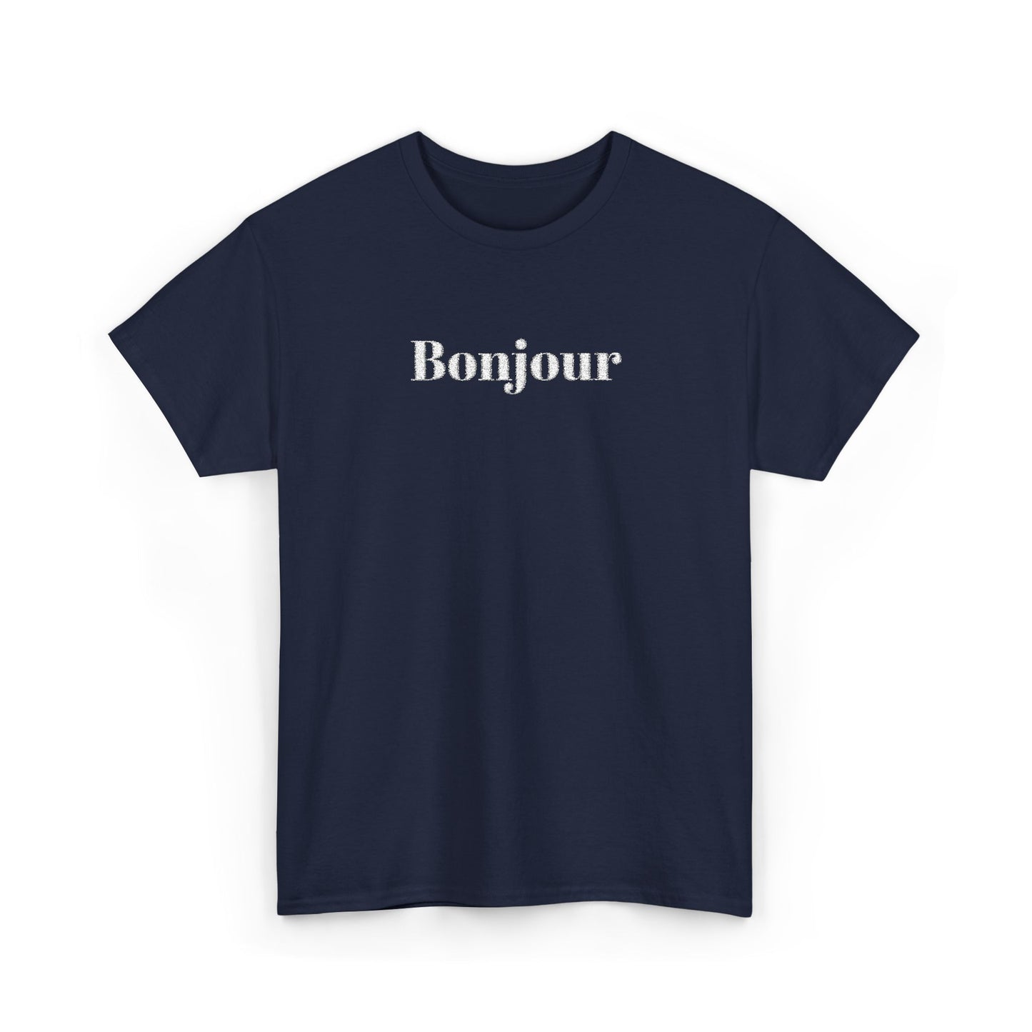 Bonjour - White Embroidery Unisex Cotton T-shirt