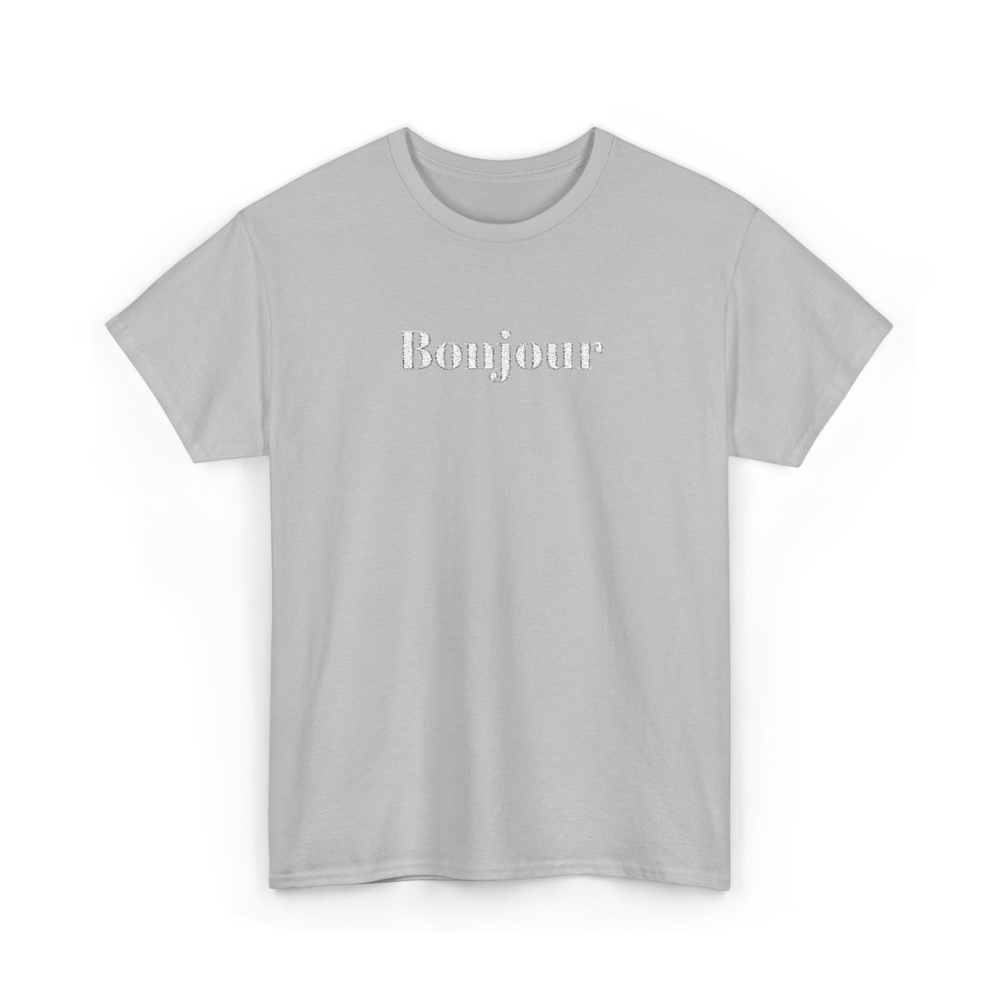 Bonjour - White Embroidery Unisex Cotton T-shirt