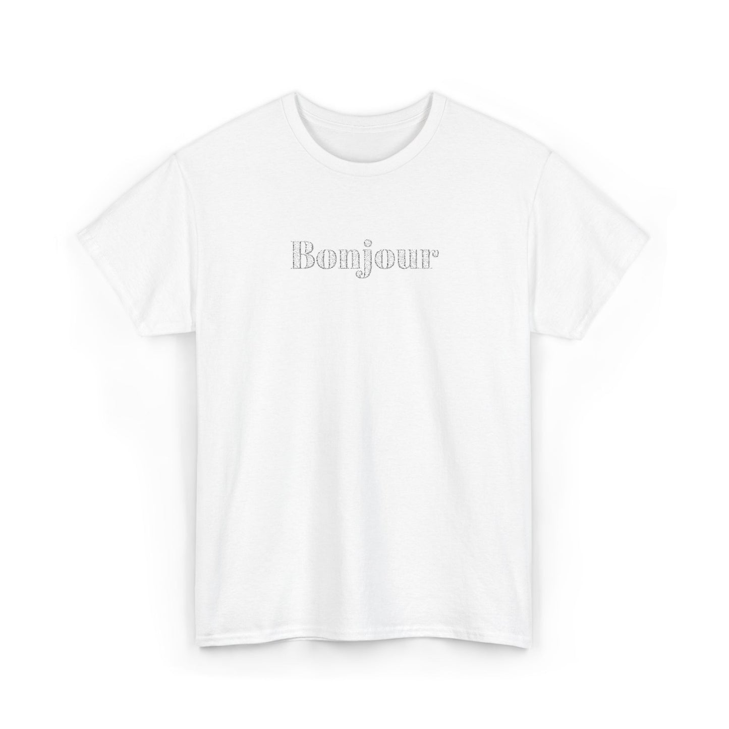 Bonjour - White Embroidery Unisex Cotton T-shirt