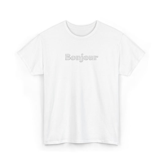 Bonjour - White Embroidery Unisex Cotton T-shirt