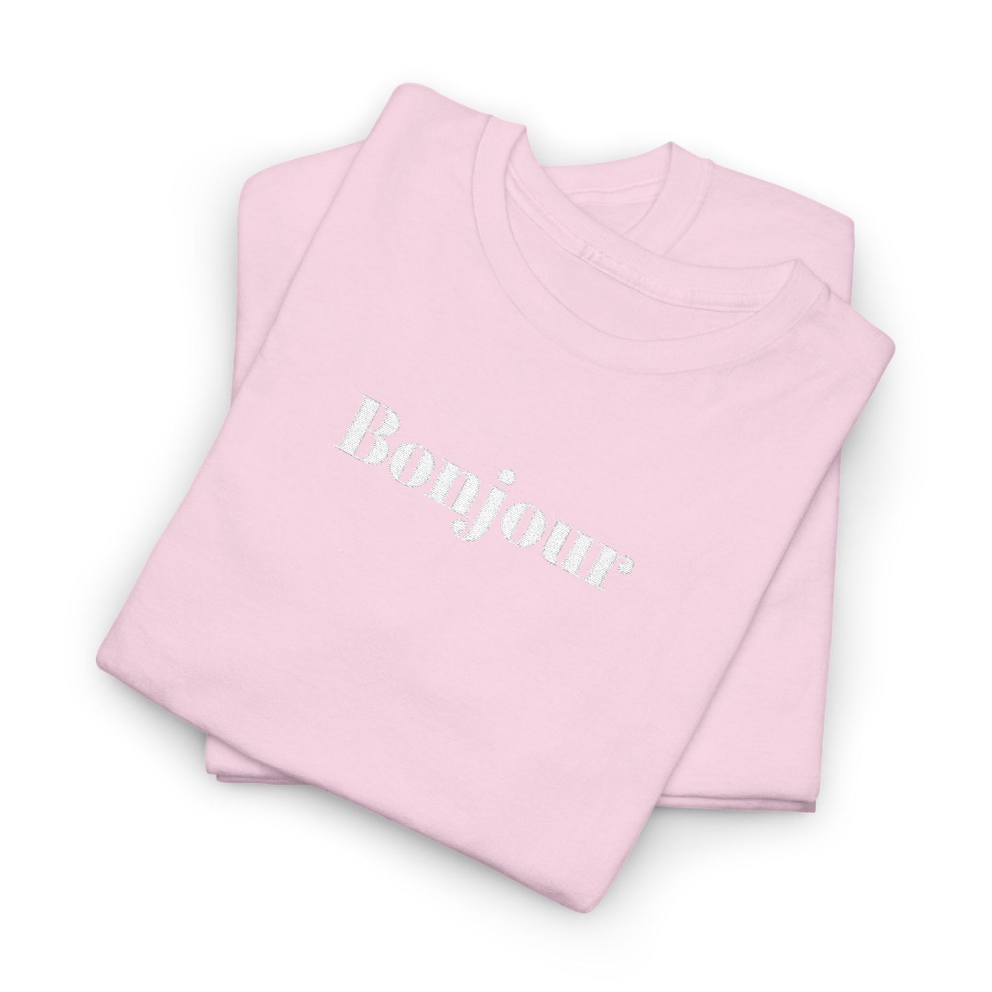 Bonjour - White Embroidery Unisex Cotton T-shirt