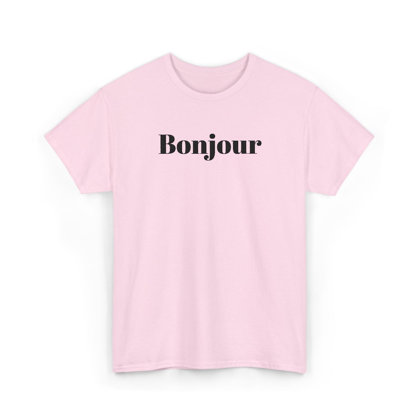Bonjour - Black Embroidery Unisex Cotton T-shirt
