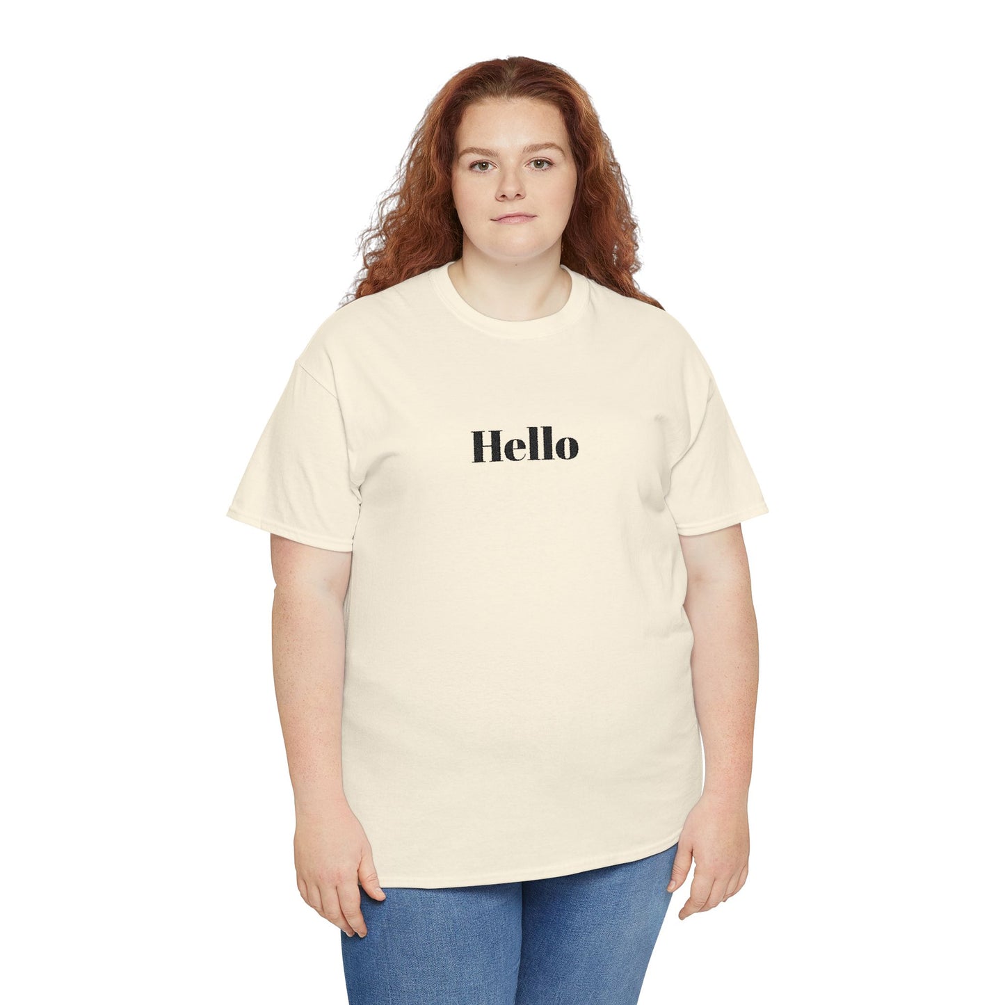 Hello - Black Embroidery Unisex Cotton T-shirt