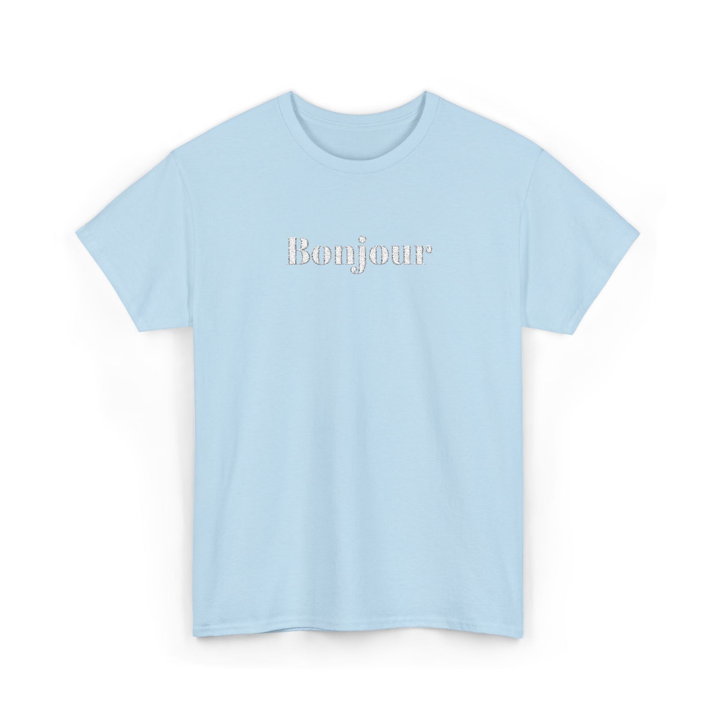 Bonjour - White Embroidery Unisex Cotton T-shirt