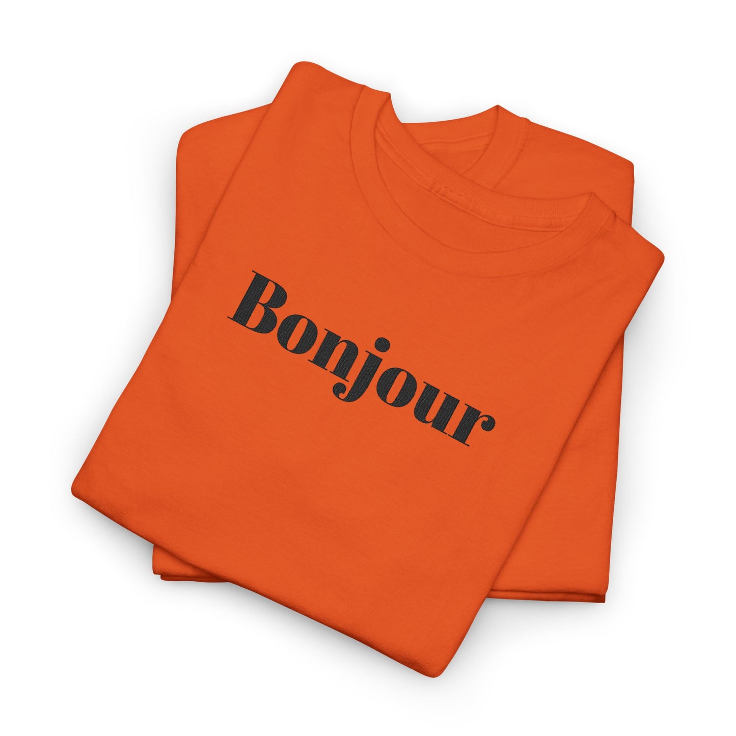 Bonjour - Black Embroidery Unisex Cotton T-shirt