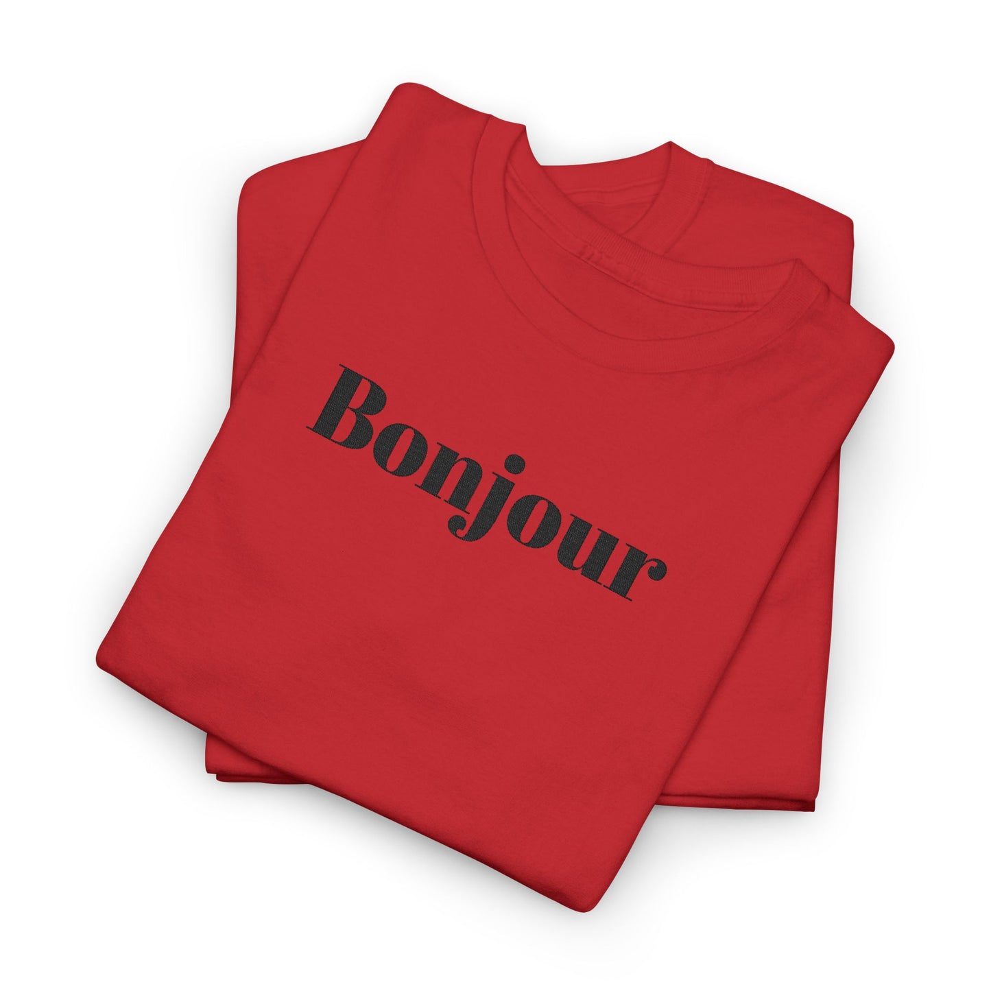 Bonjour - Black Embroidery Unisex Cotton T-shirt