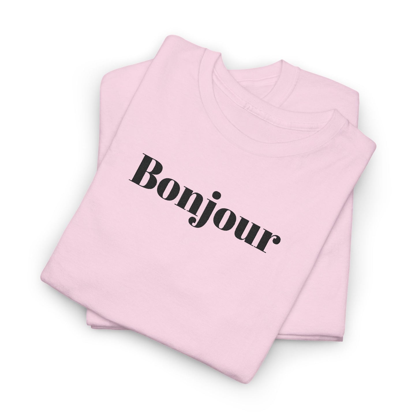 Bonjour - Black Embroidery Unisex Cotton T-shirt
