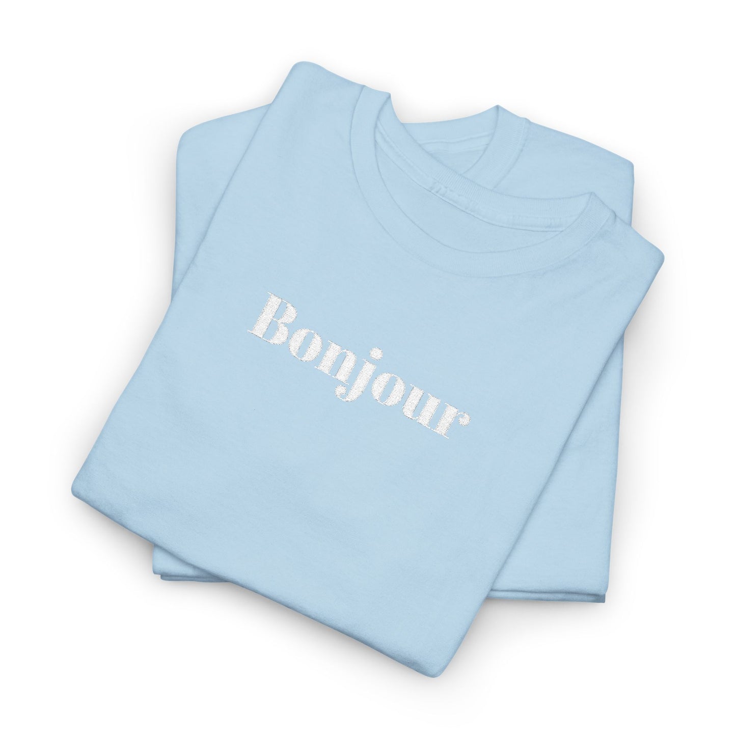 Bonjour - White Embroidery Unisex Cotton T-shirt