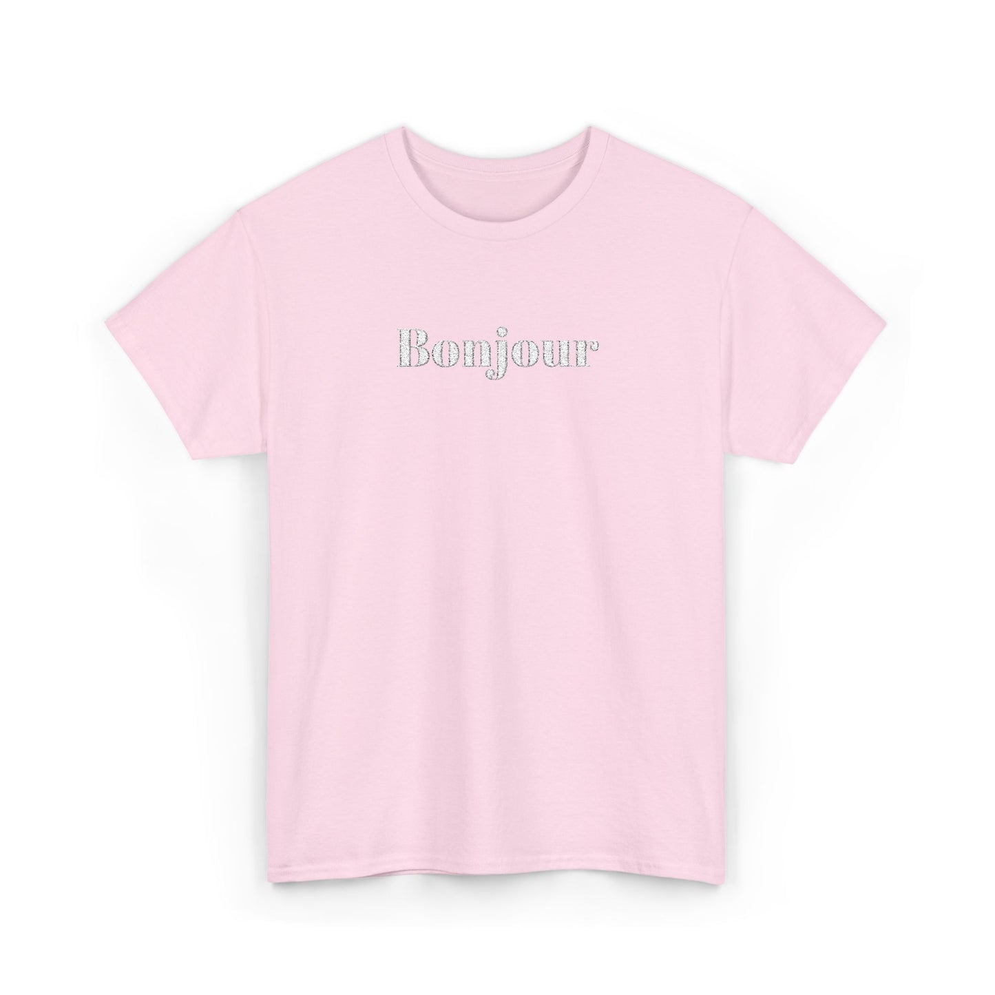 Bonjour - White Embroidery Unisex Cotton T-shirt