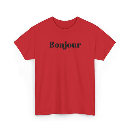 Bonjour - Black Embroidery Unisex Cotton T-shirt