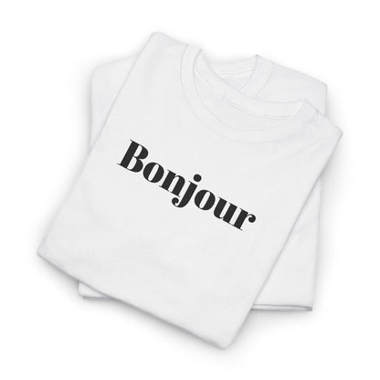 Bonjour - Black Embroidery Unisex Cotton T-shirt