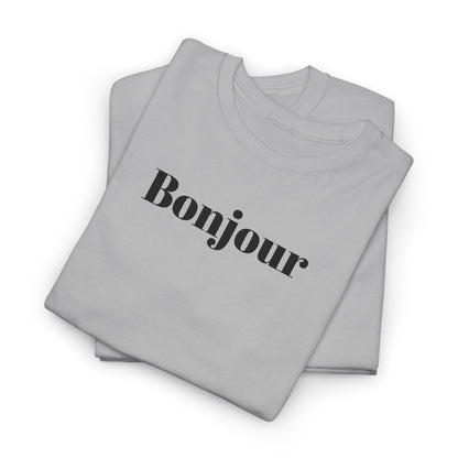Bonjour - Black Embroidery Unisex Cotton T-shirt