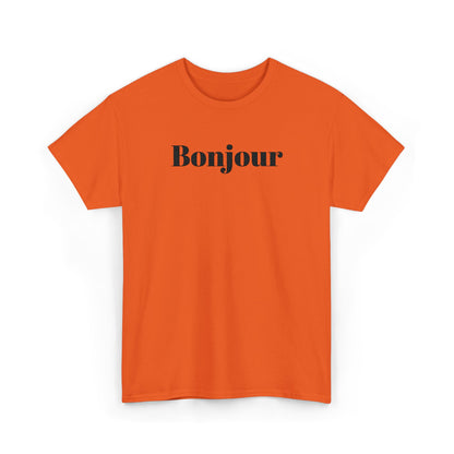 Bonjour - Black Embroidery Unisex Cotton T-shirt