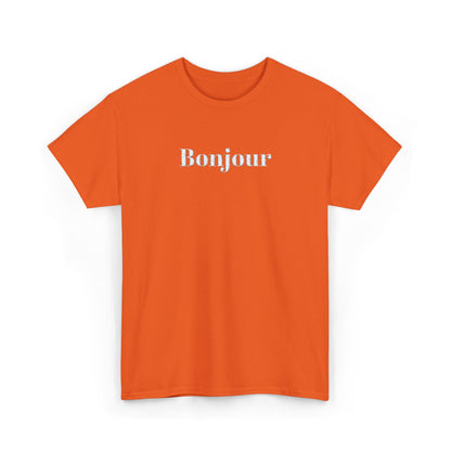 Bonjour - White Embroidery Unisex Cotton T-shirt