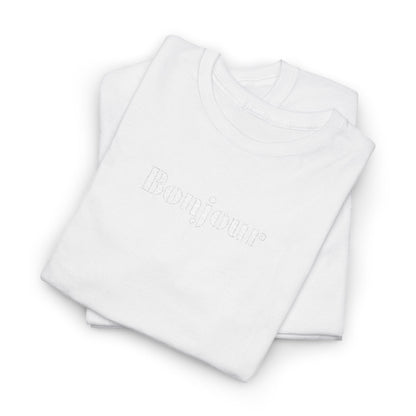 Bonjour - White Embroidery Unisex Cotton T-shirt