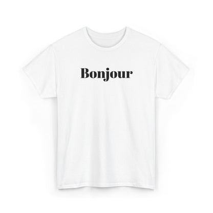 Bonjour - Black Embroidery Unisex Cotton T-shirt