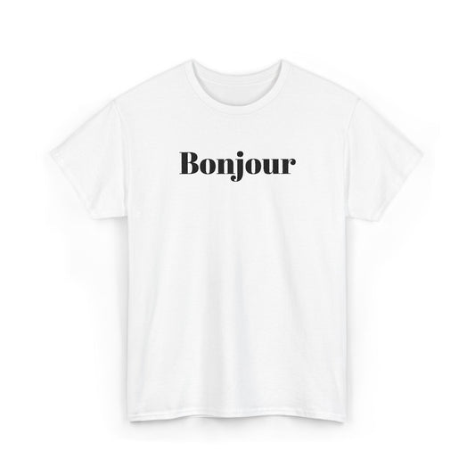 Bonjour - Black Embroidery Unisex Cotton T-shirt