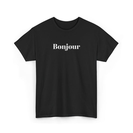 Bonjour - White Embroidery Unisex Cotton T-shirt