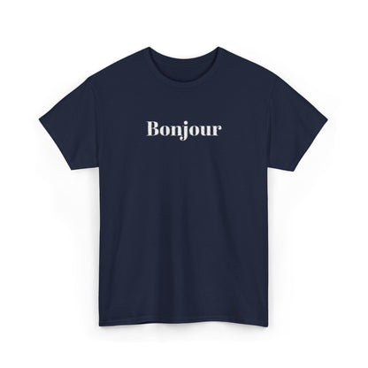 Bonjour - White Embroidery Unisex Cotton T-shirt