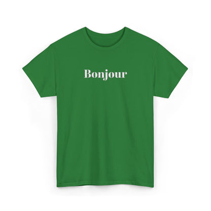 Bonjour - White Embroidery Unisex Cotton T-shirt