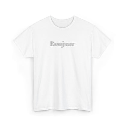 Bonjour - White Embroidery Unisex Cotton T-shirt