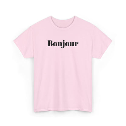 Bonjour - Black Embroidery Unisex Cotton T-shirt