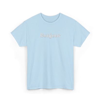 Bonjour - White Embroidery Unisex Cotton T-shirt