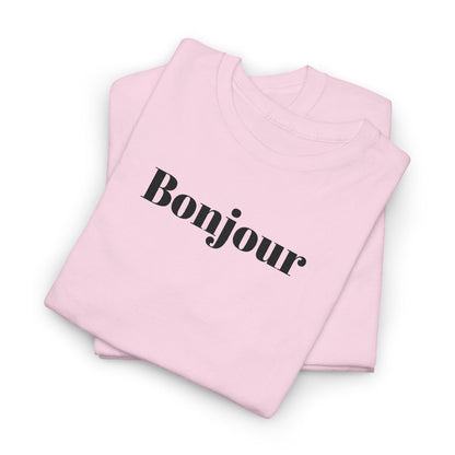 Bonjour - Black Embroidery Unisex Cotton T-shirt
